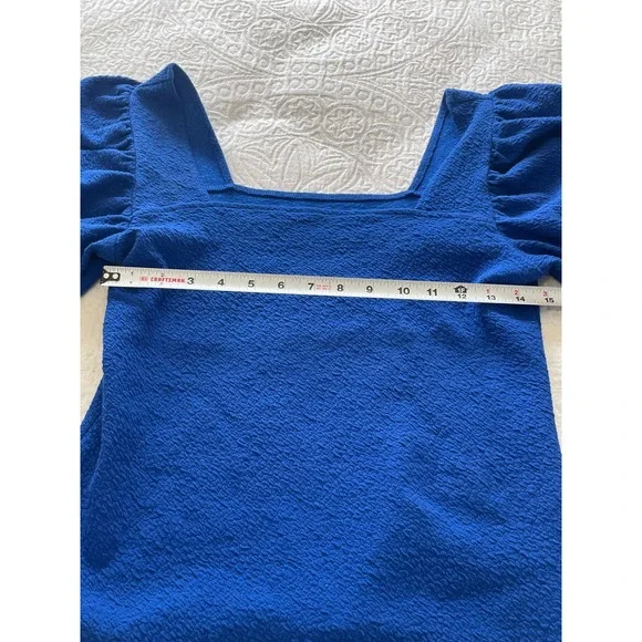 A New Day Royal Blue Textured Puff Sleeve Square Neck Top Women's Medium - Picture 8 of 9